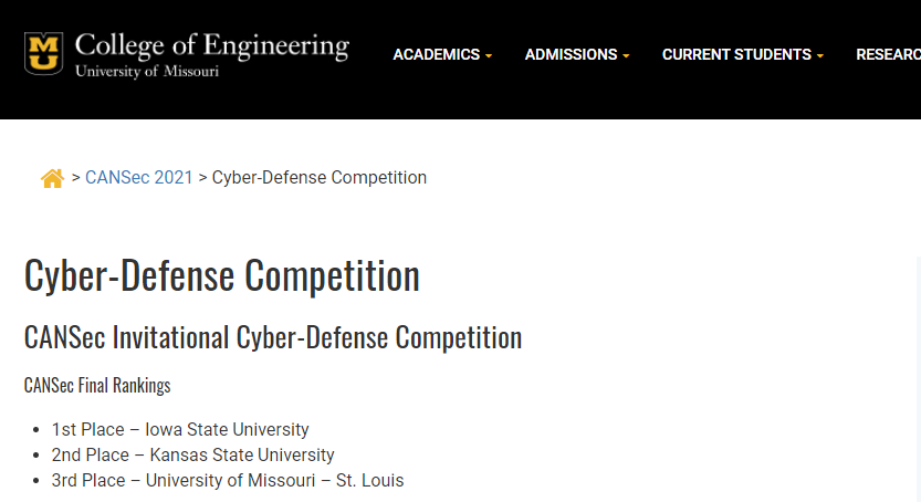 Congratulations to our students for winning the first and third place at the Midwest invitational CCDC and CANSec Cyber-Defense Competitions Respectivel