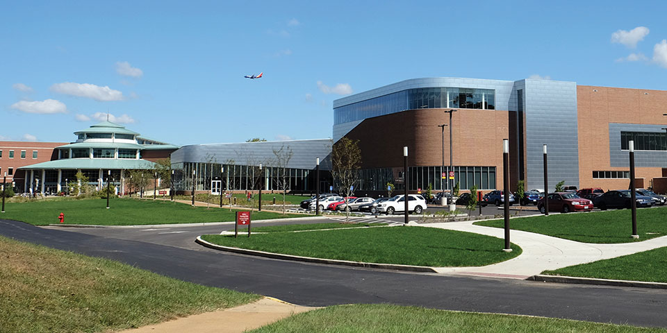 Campus view of the Rec Center and the Student Center