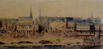 Lamasson (possibly Henry Lewis), St. Louis after the Great Fire of 1849, watercolor on paper