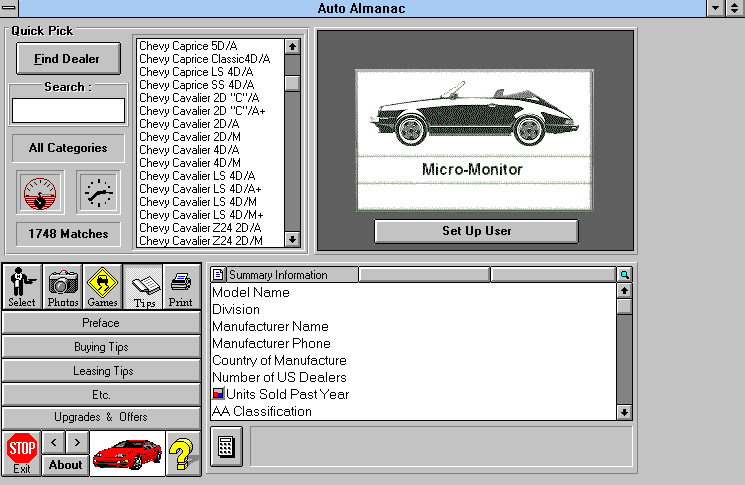 Initial screens from Commercial Automobile Purchasing System