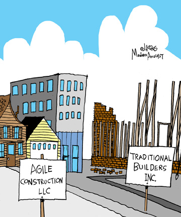 Humor - Cartoon: Agile vs. Traditional Methodologies: Incoherent Design vs. Incomplete Project