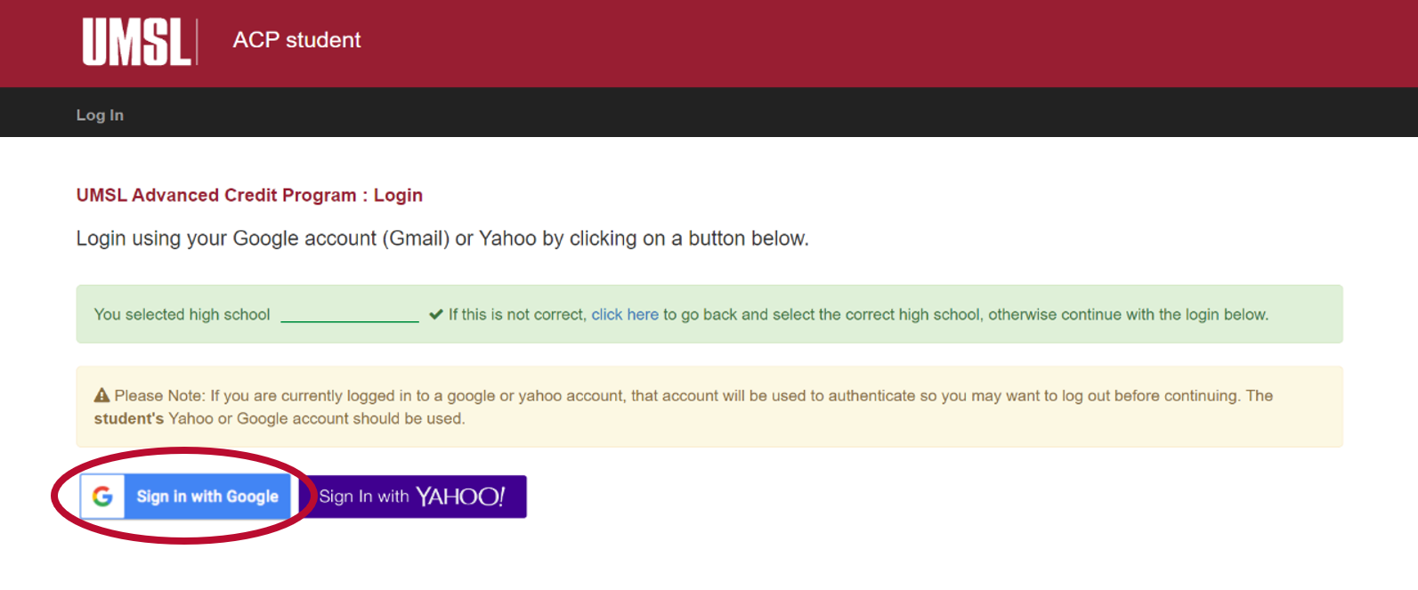 Students will be prompted to sign in with a Google or Yahoo account