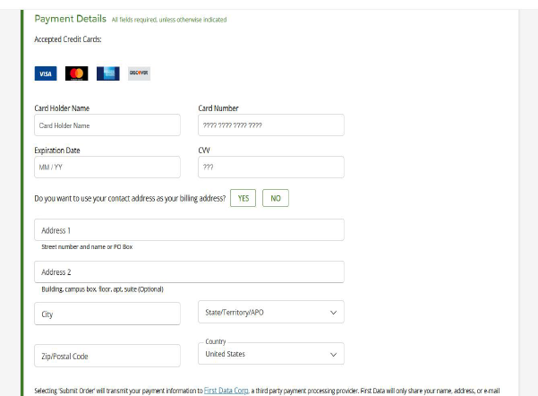 Sample of the payment page