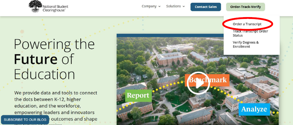 In the top right corner of the the NSC homepage, select "Order a Transcript."