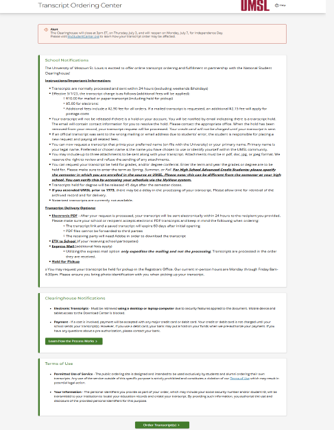 Sample of the NSC terms of use