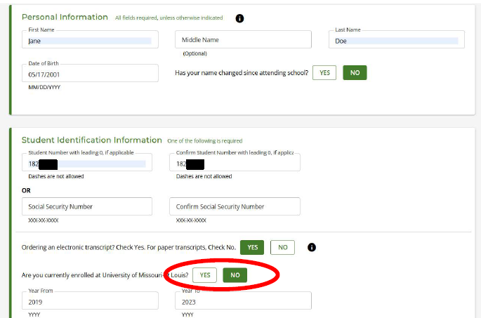 Sample of the page to enter personal and indentifying information