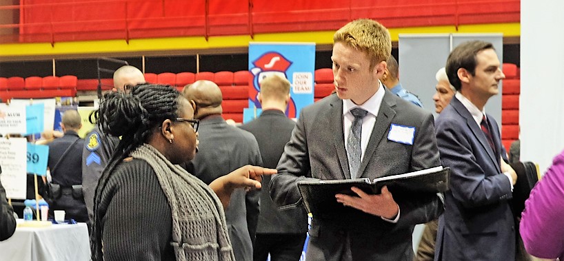 a student at the campus career fair