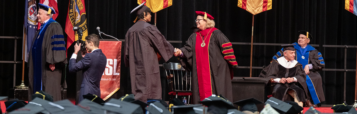 Chancellor Sobolik on stage during commencement