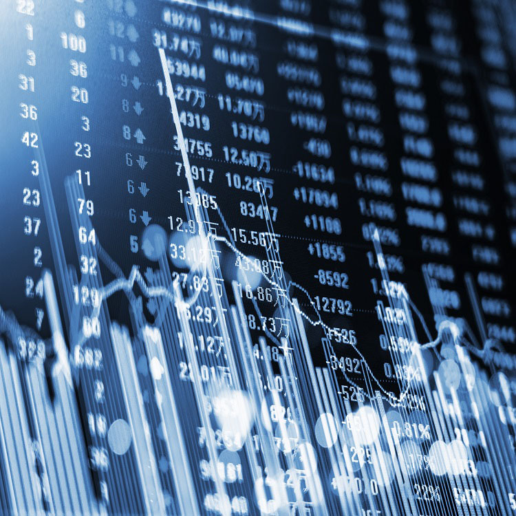 Stock market trading data represented through graphs and numbers.