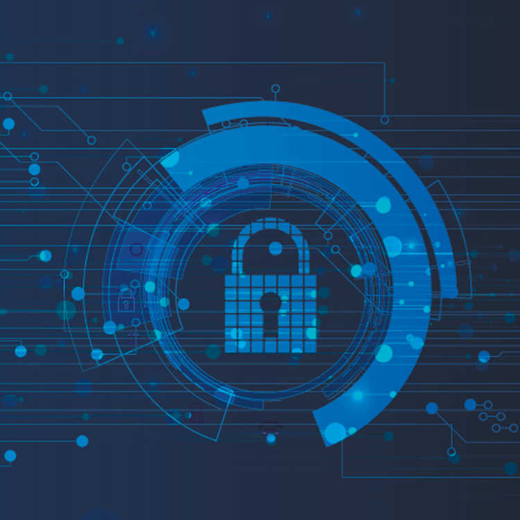 Digital illustration of a padlock enclosed in a circular design, symbolizing cybersecurity and data protection.