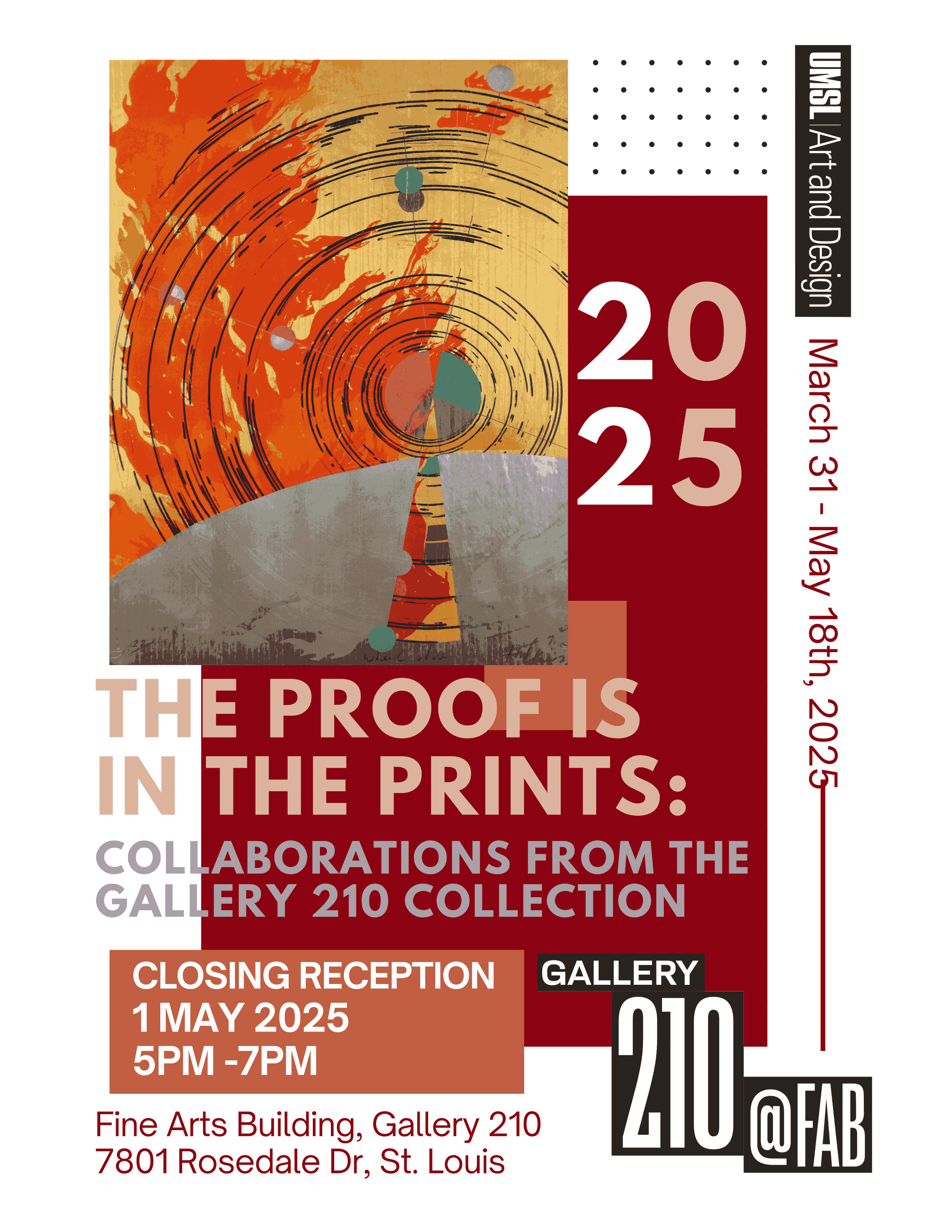 Image showcasing abstract and geometric art prints featured in Proof in the Prints Gallery 210 exhibit