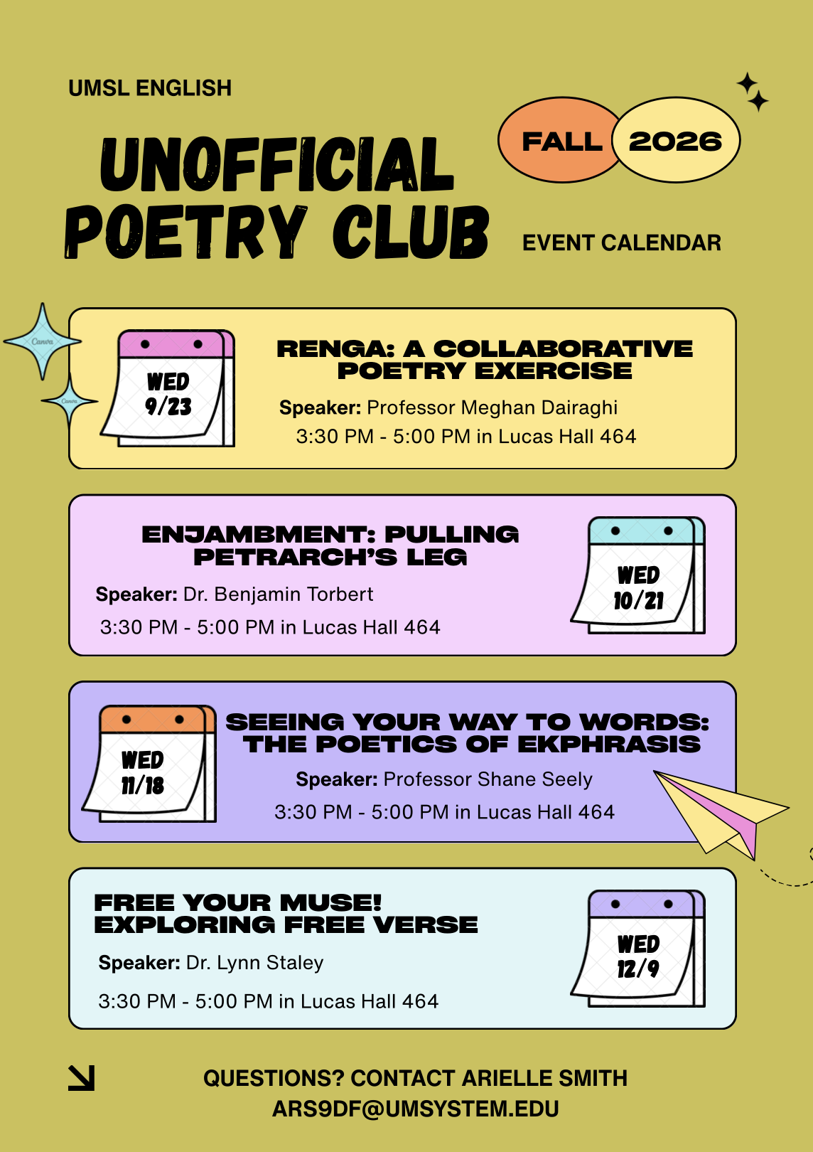 A flyer for the upcoming Unofficial Poetry Club meetings