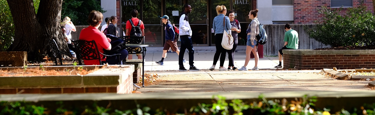 Students walking about on UMSL campus