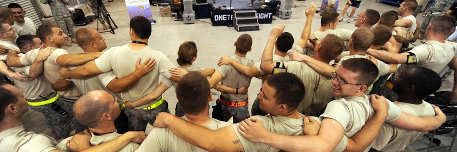 Group of soldiers locked arm in arm