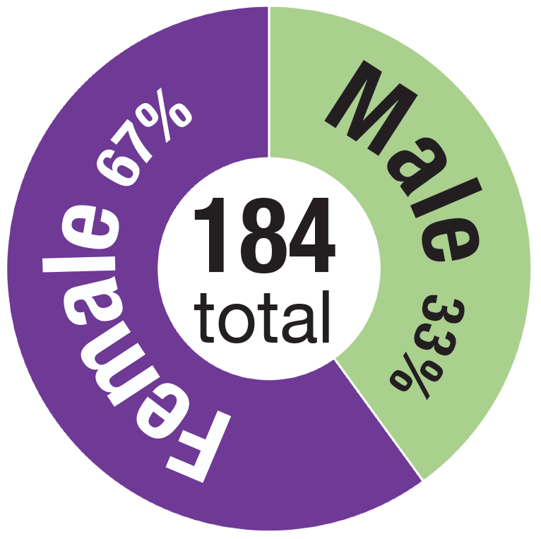 We have 67% female students and 33% male students