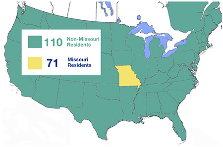 We have 71 Missouri residents and 110 non-Missouri residents in the whole student body