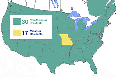 The class of 2029 holds 30 non-Missouri residents and 17 Missouri residents