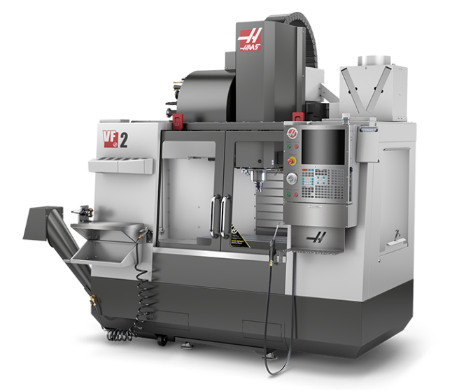 3D render of a Haas VF-2 vertical machining center, showcasing its compact design and advanced milling capabilities.