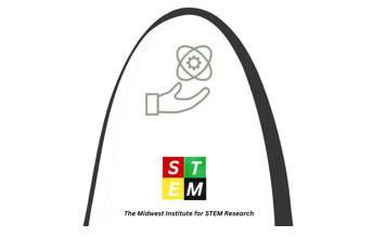 Logo of the Midwest Institute for STEM Research featuring a hand and an atomic symbol.