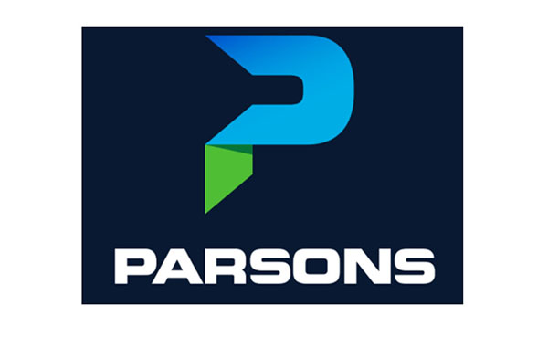 Parsons logo featuring a stylized "P" in blue and green against a dark background.