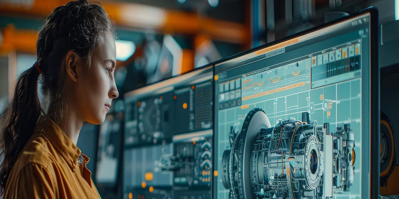 A woman engineer works on her computer