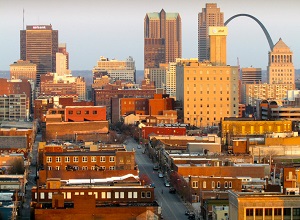 A view of St. Louis, the arch in the background