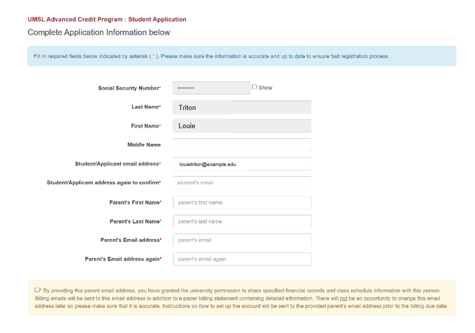 Students will be prompted to enter contact information, parent/guardian information, and other demographics.