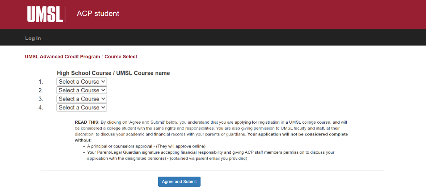Students will be prompted to select classes and agree to the terms of enrollment.