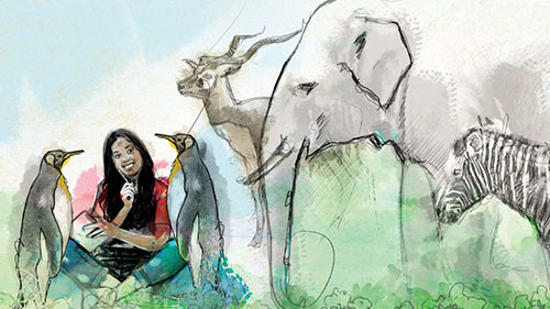 illustration of a student with zoo animals