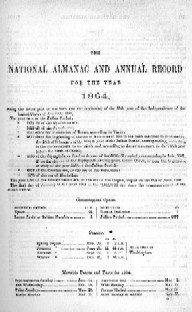 The National Almanac and Annual Record for the year 1864, front page
