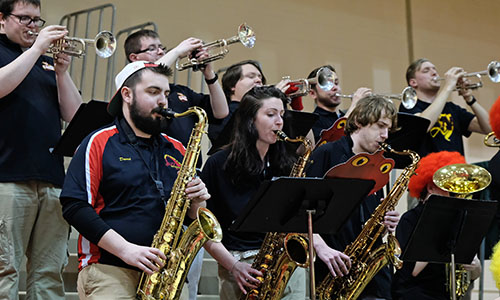 the pep band performing