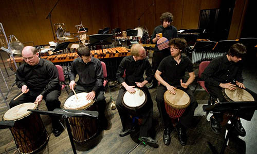 the percussion ensemble on stage