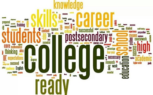 Collage of words related to college