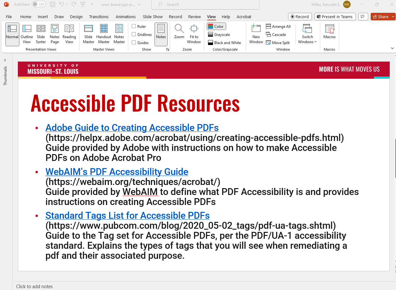 Example of Accessible Links in PowerPoint, with embedded link and the pasted url