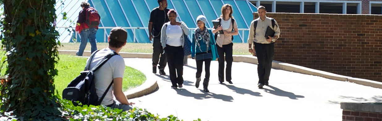 students walking on campus