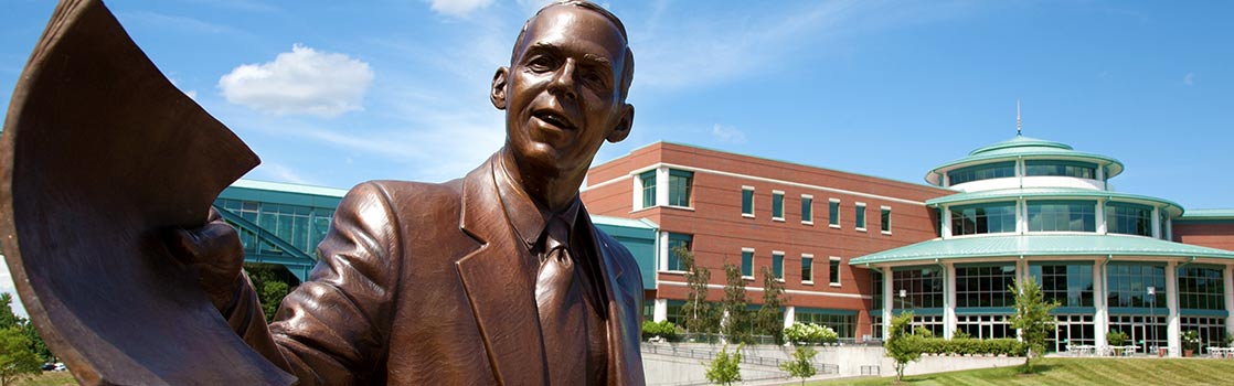 Outside of the MSC with the Wayne Goode statue