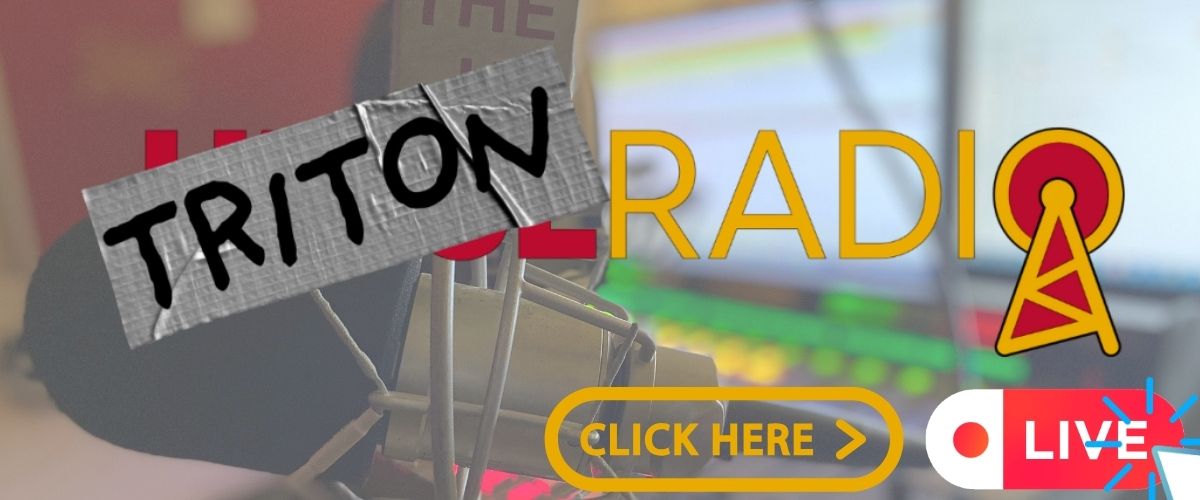 Shows Triton Radio Logo with Mic and Radio Board and is clickable to listen to Triton Radio
