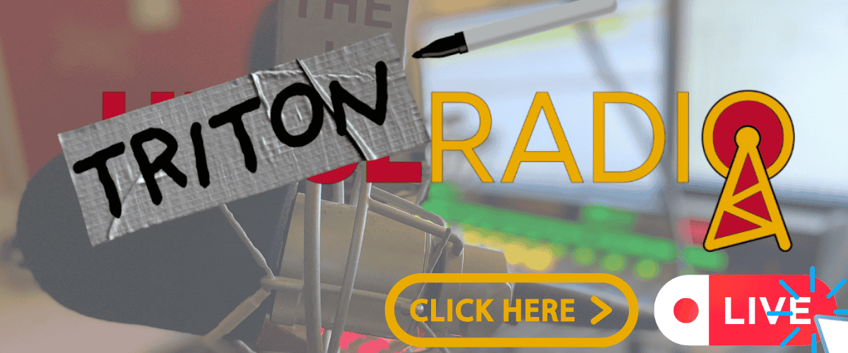 Shows Triton Radio Logo with Mic and Radio Board and is clickable to listen to Triton Radio
