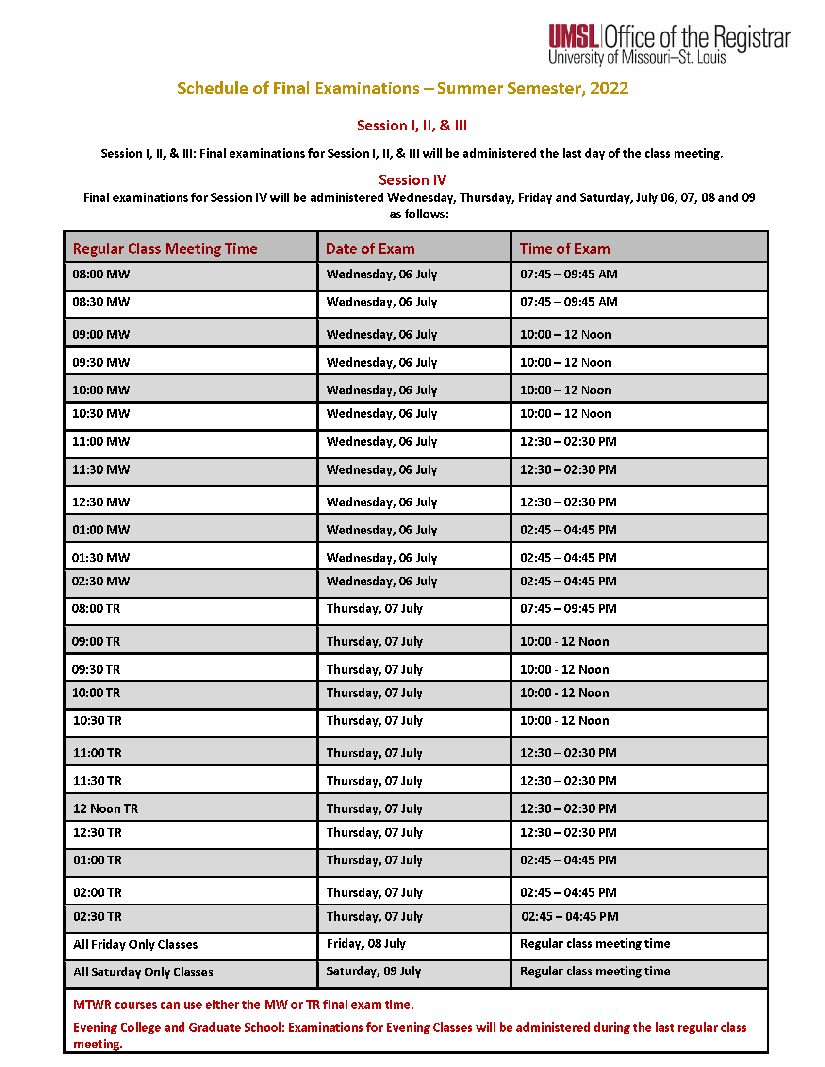 Umsl Finals Schedule Spring 2022 Final Exams | Umsl