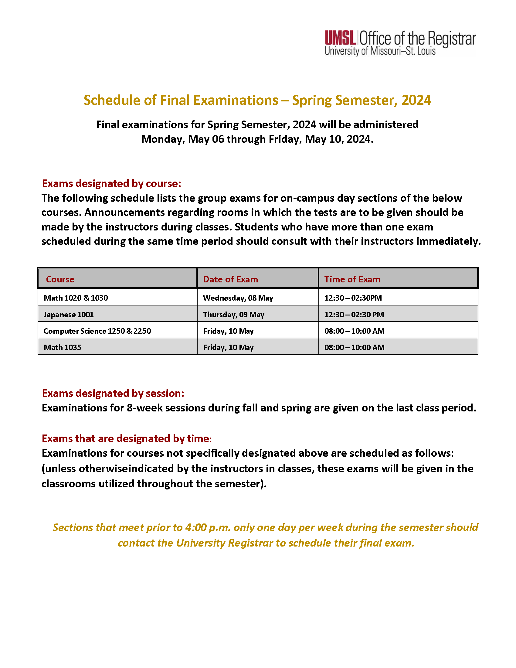 Final Exams UMSL