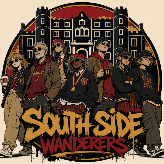 Cartoon style image of the Honors College's South Side Wanderers after winning the team Walking Club championship