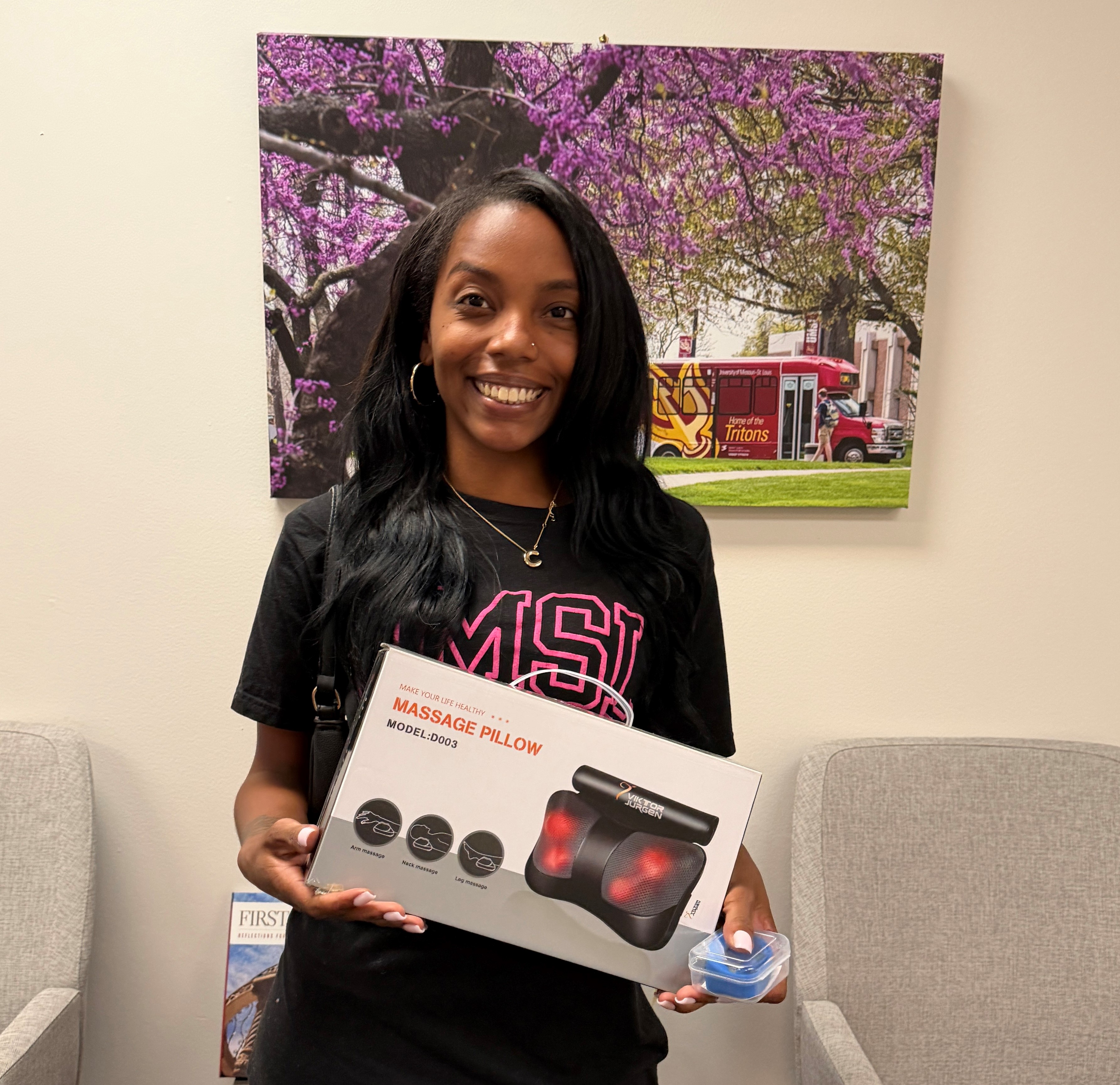 walking club winner smiling with prize