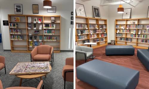 The New Books section of TJ Library and the Best-Sellers section of TJ Library.