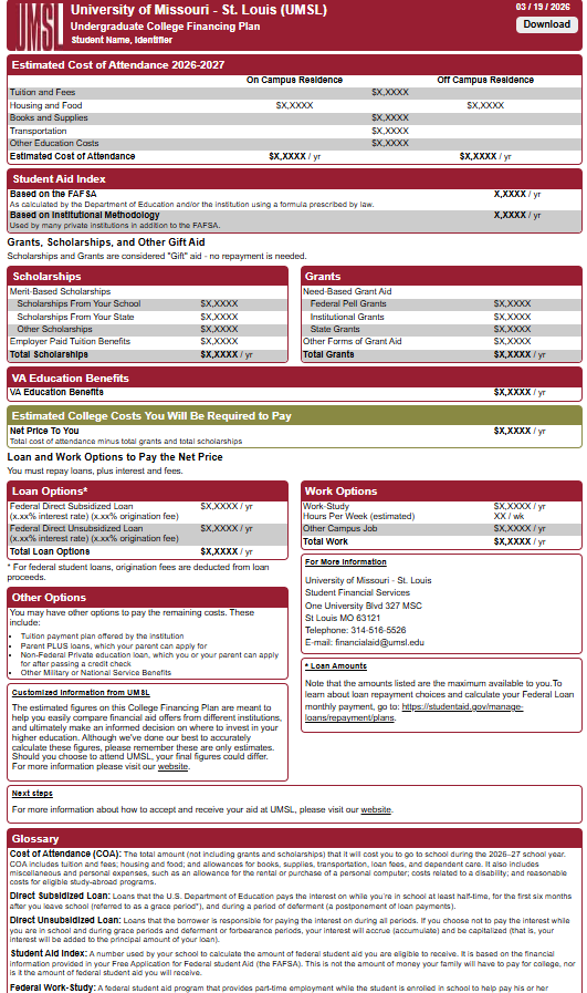 college financing plan sample