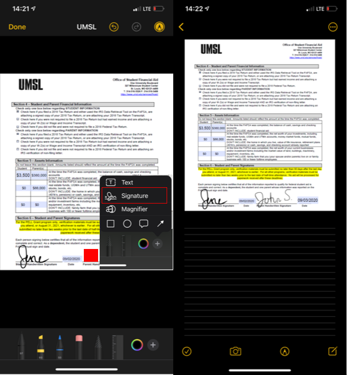 Screenshot of how to sign a document with iPhone/iPad/iPod touch