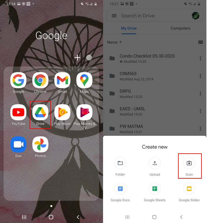 Screenshot of Google Drive Application