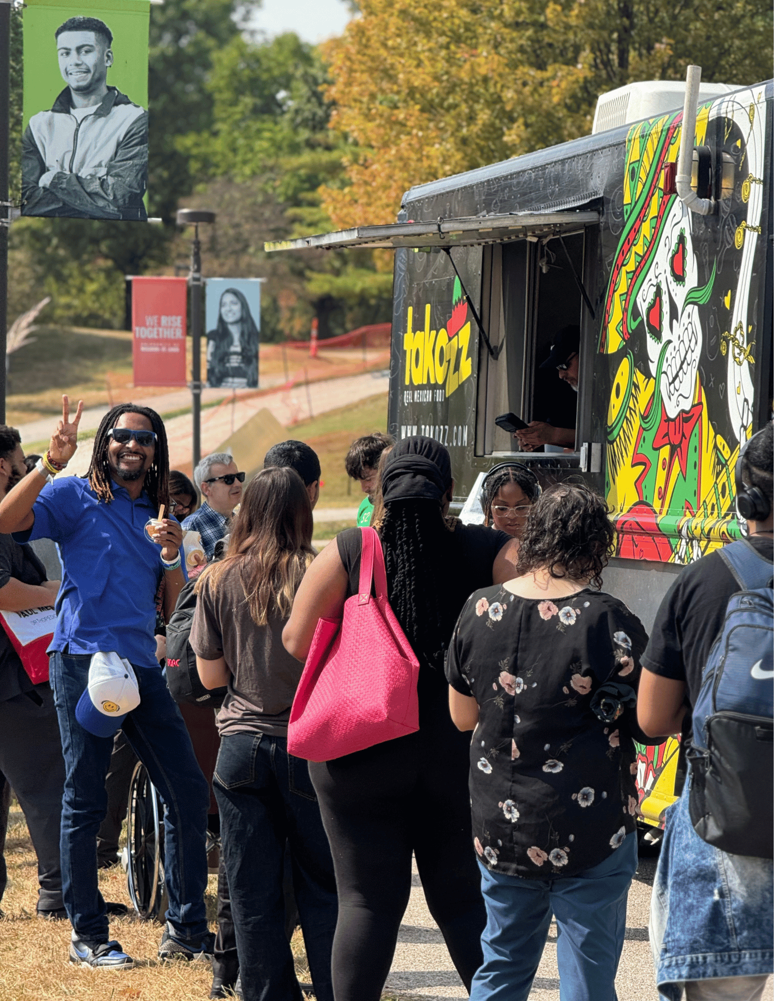 Students lined up for food from the Takozz Food truck