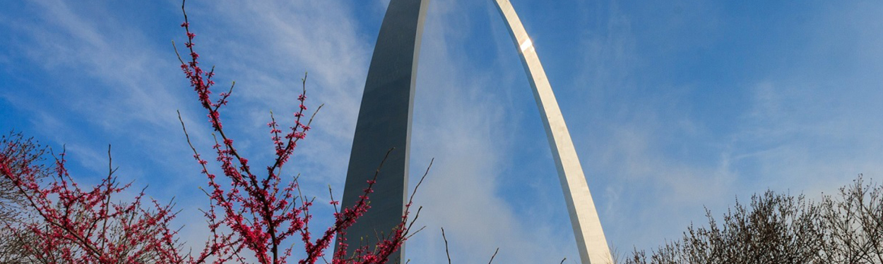St. Louis arch against a blue sky