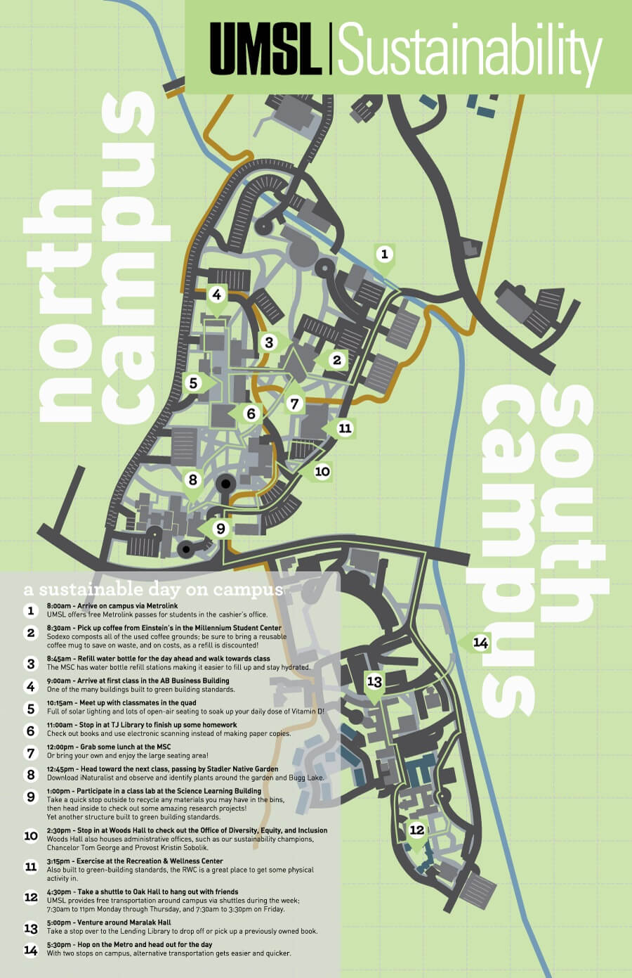 Map Of Sustainability Features On Campus Umsl