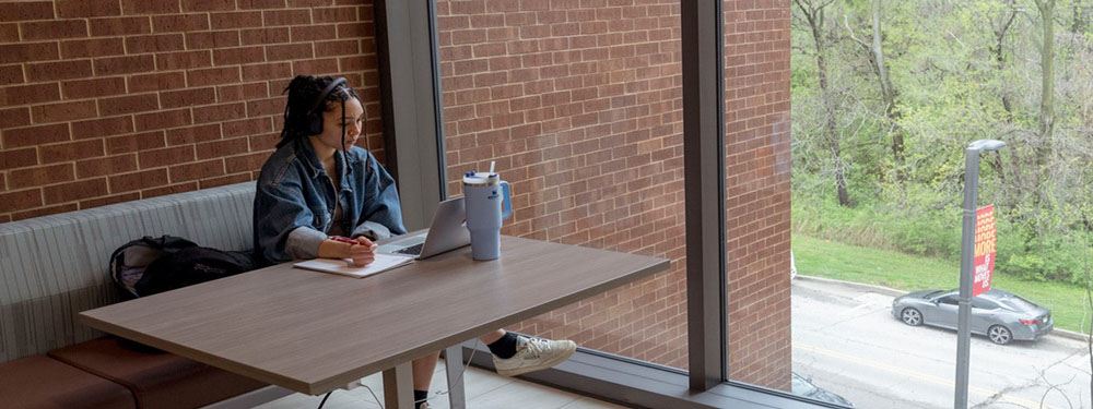 student working on laptop